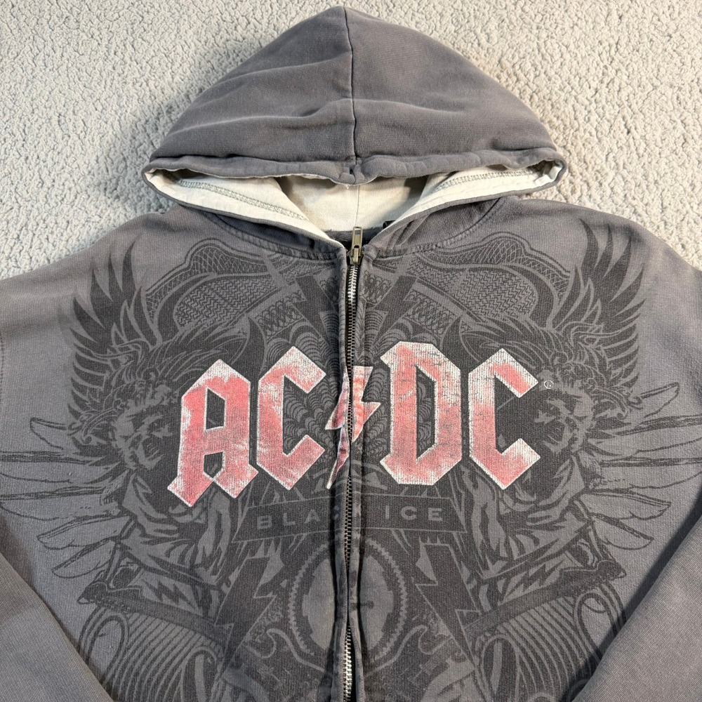 AC/DC Black Ice Rockware Mens Full Zip Hoodie Gray Graphic Sweatshirt Large
